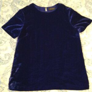 St. John Blue Velvet Short Sleeve Blouse Top Womens Small